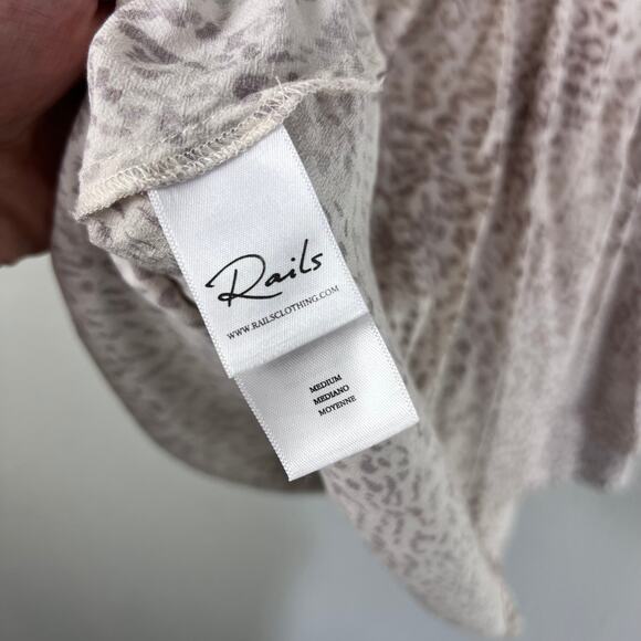 Rails Jasmine Tan Watercolor Leopard Mini Dress Womens Medium Smocked Waist Boho - Picture 9 of 10